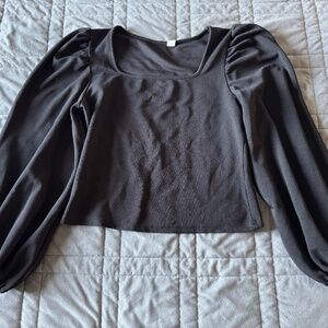 Romwe XL Black Puffed Sleeves Blouse